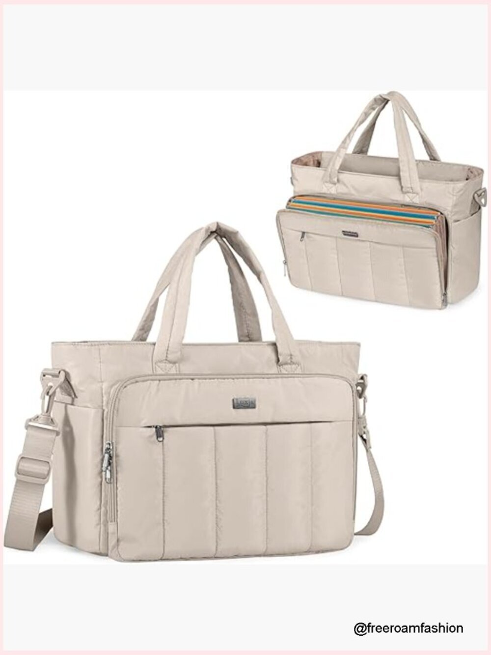 Lightweight Puffer Tote Bag with Laptop Sleeve and File Pocket